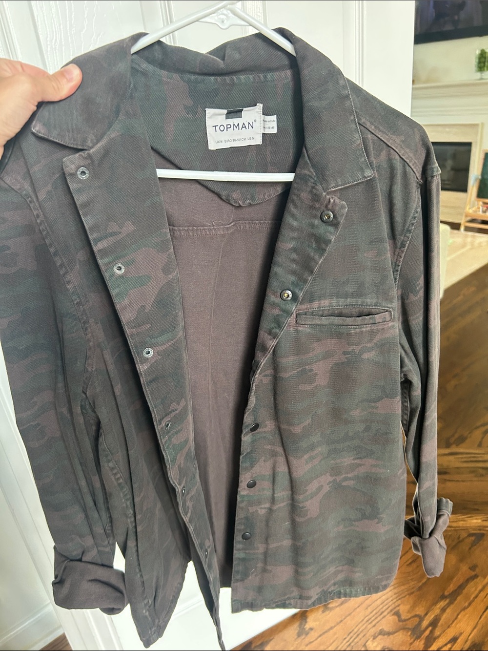Topman Men's Dark Olive Camo Utility Shirt Jacket